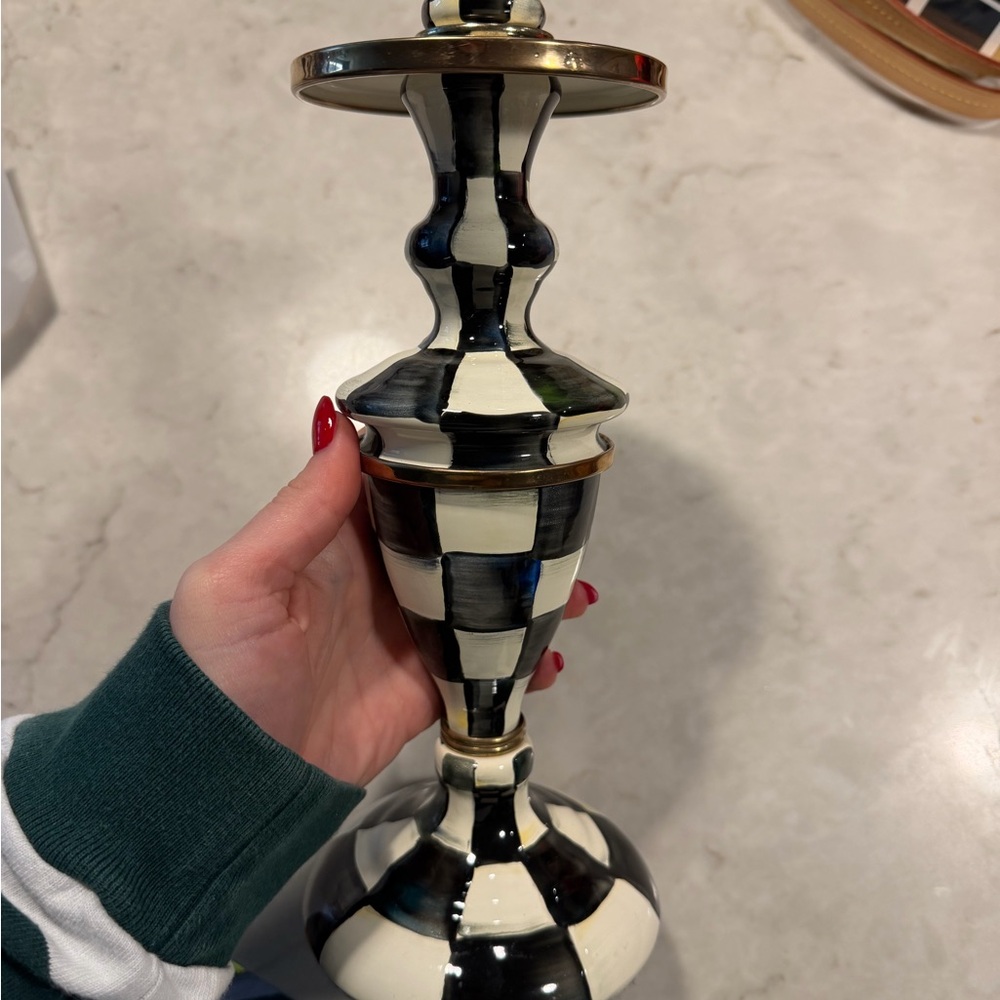 MacKenzie Childs Courtly Check Medium Enamel Candlestick